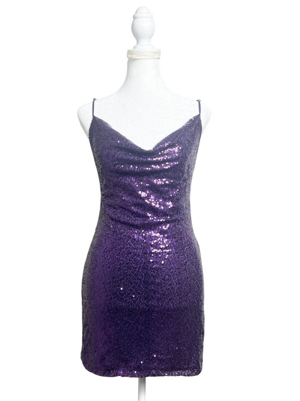 Lucy in the Sky Purple Sequin Cowl Neck Mini Dress Size S